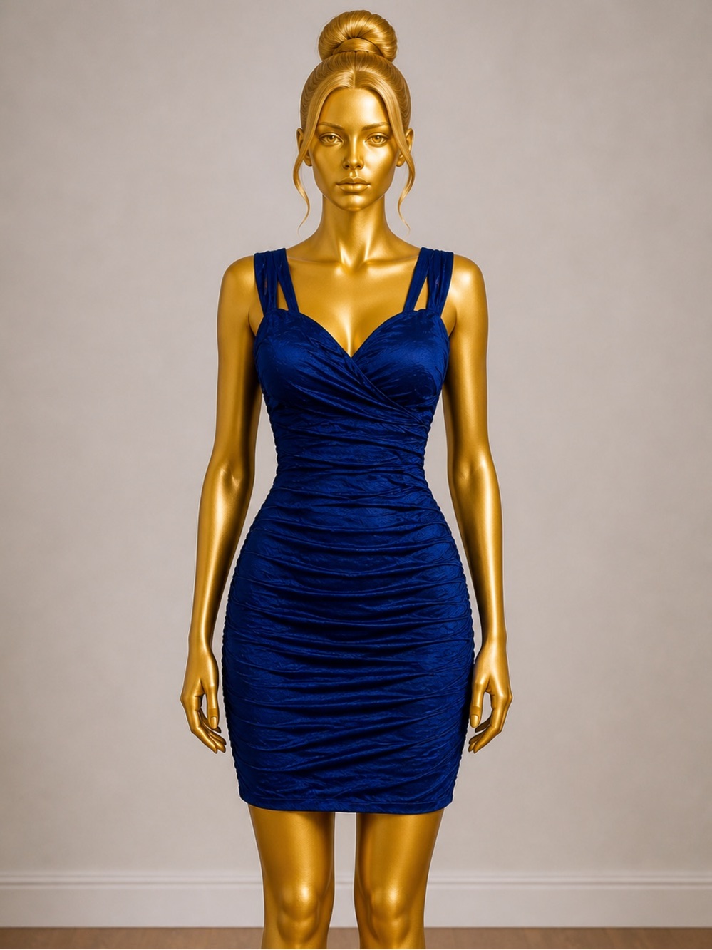 BCBGMaxAzria Deep Blue Ruched Mini Dress Bodycon Party Cocktail - Size 6